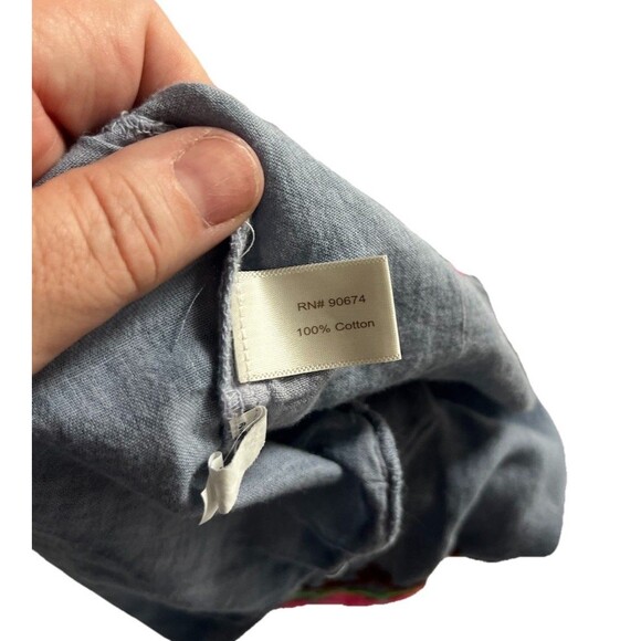 Boston Proper Bold Floral Embroidered Smocked Off Shoulder Blouse Blue XS Boho - Picture 7 of 8